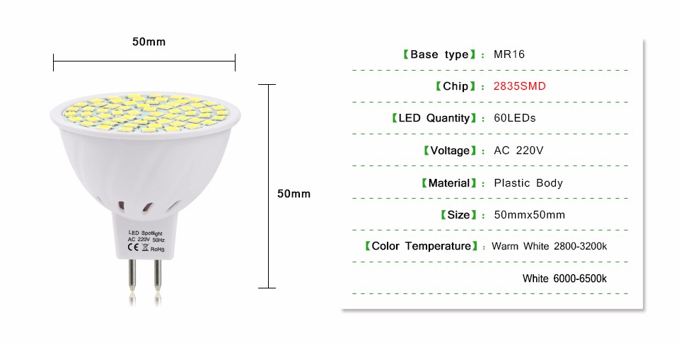 220V MR16 GU5.3 led lamp 2835 5730 SMD 27led 60led 80led LED Spotlight Bulb For Spot light Down light Replace CFL 4w 5w 9w 10w