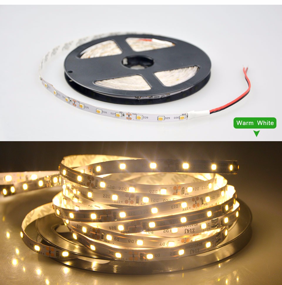 White Warm white DC 12V 5M 2835 3528 SMD not waterproof LED Strip light Flexible Neon Lamp Diode Luz Tiras Ruban Christmas