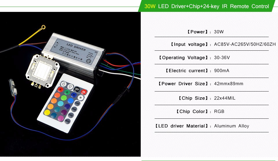 Full Watt Chip 10W 20W 30W 50W RGB LED integrated lamp Beads Driver transformer 24Key Remote For DIY Floodlight Spotlight bulbs