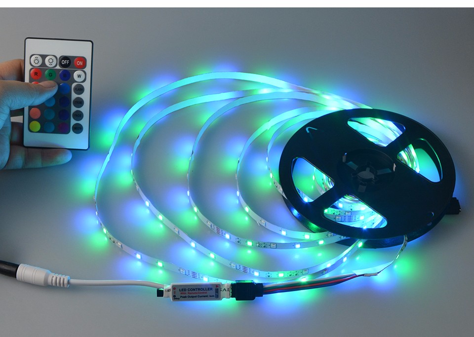 5m RGB 2835 3528 SMD LED strip light dc 12V Flexible LED Tape Lamp 24key IR Remote Control For Indoor Decorative lighting