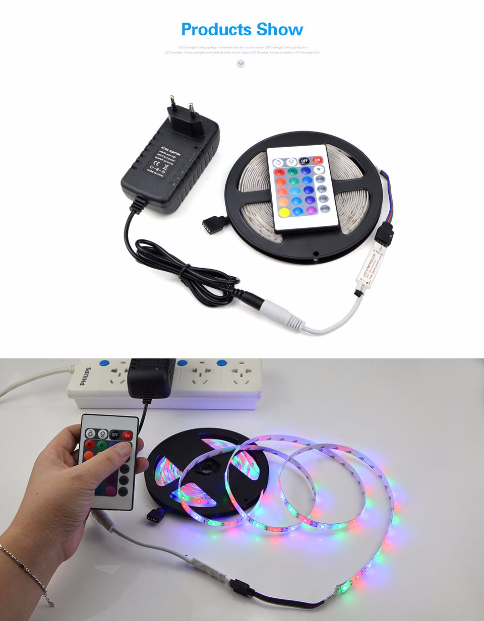 1set IP65 waterproof DC 12V 2835 SMD RGB LED Strip Light 5M Flexible LED Tape Lamps 3A Power supply Adapter RGB Remote Control