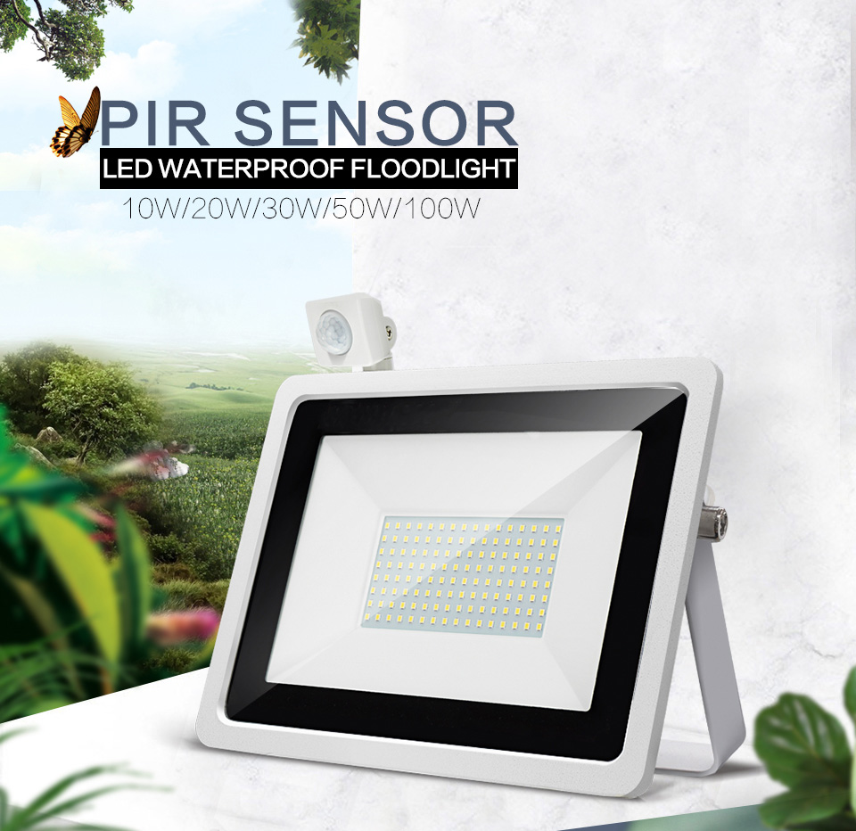 LED Floodlight PIR Motion Sensor 220V 10W 20W 30W 50W 100W Cold Warm White Reflector Waterproof IP66 Outdoor Induction Lighting