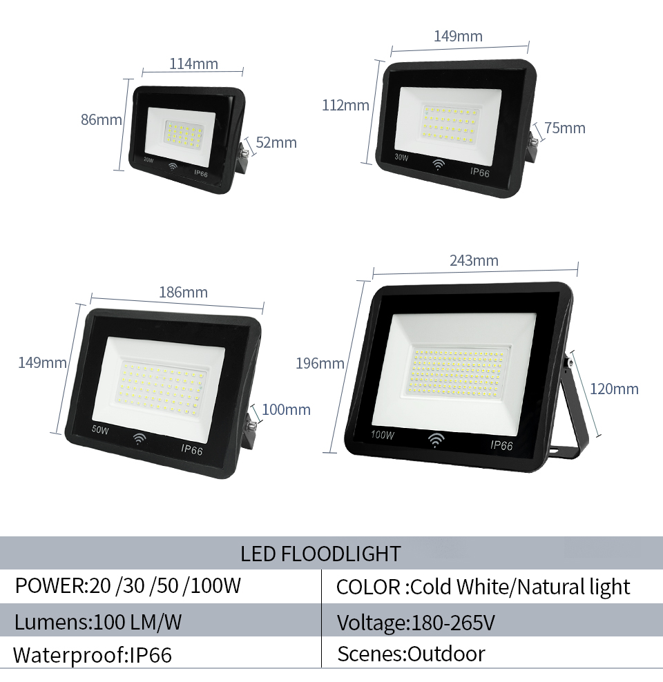Flood light led projector 100W 50W Natural Street lamp with sensor 220V Auto Delay foco led exterior outdoor lighting Wall lamp