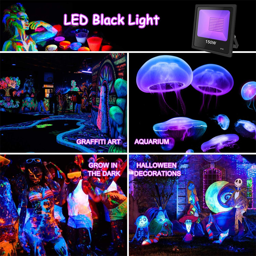 Thrisdar 30W 50W 100W LED UV Black Lights IP66 Waterproof Blacklight Floodlight for Dance Party Stage Aquarium Neon Glow