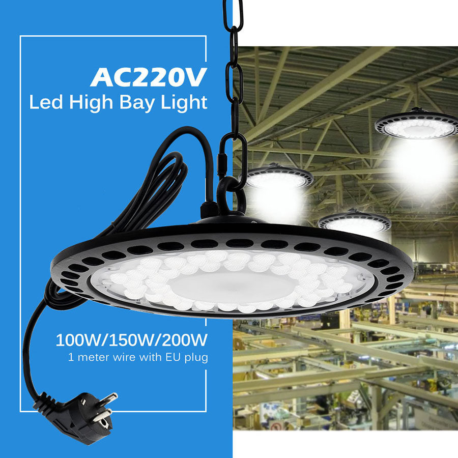 150W 200W LED High Bay Light Waterproof Ultra Thin Commercial Warehouse Bay Light for Garage Gym Shop Workshop Decor