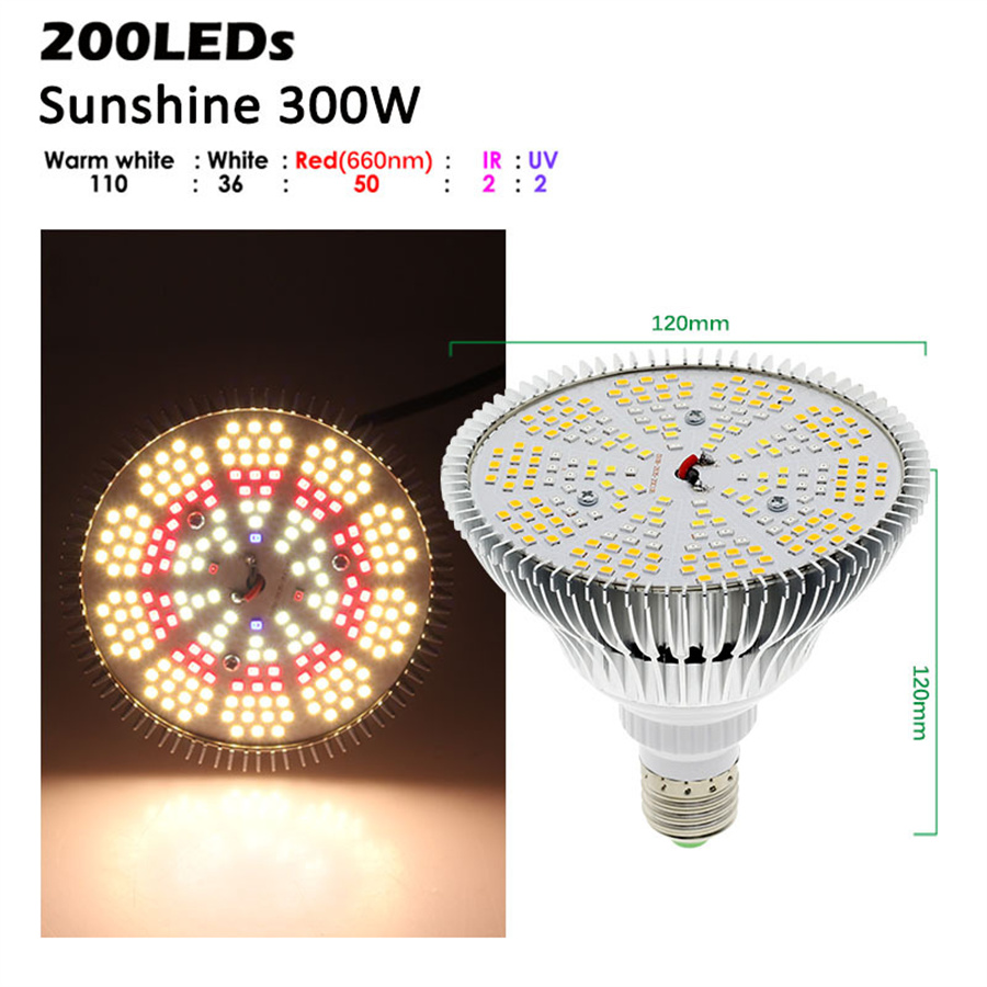 300W LED Full Spectrum Plant Grow Light 200LED Sunshine Par38 E27 Bulbs Growth Lamp for Plant Flower Growing Seeding Lamp