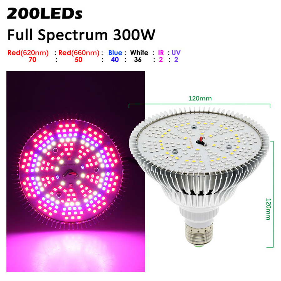 300W LED Full Spectrum Plant Grow Light 200LED Sunshine Par38 E27 Bulbs Growth Lamp for Plant Flower Growing Seeding Lamp