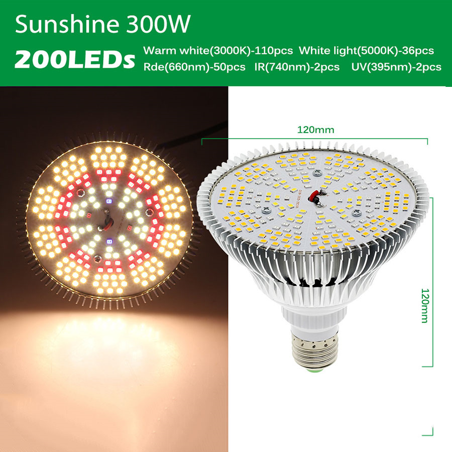 300W LED Full Spectrum Plant Grow Light 200LED Sunshine Par38 E27 Bulbs Growth Lamp for Plant Flower Growing Seeding Lamp