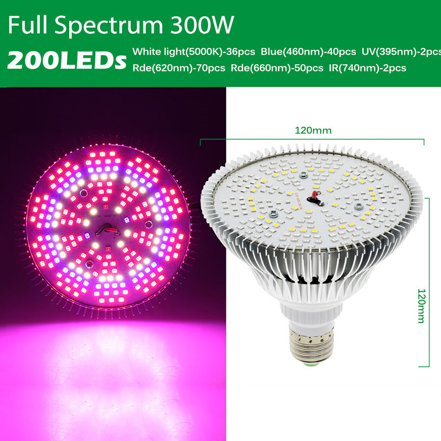 300W LED Full Spectrum Plant Grow Light 200LED Sunshine Par38 E27 Bulbs Growth Lamp for Plant Flower Growing Seeding Lamp