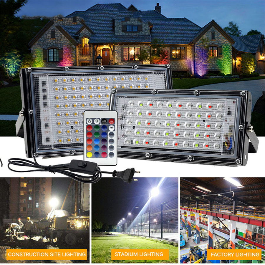 50W 100W RGB LED Flood Light With Remote Outdoor Floodlight IP66 Waterproof Wall Washer Light For Garden Stage Landscape Decor