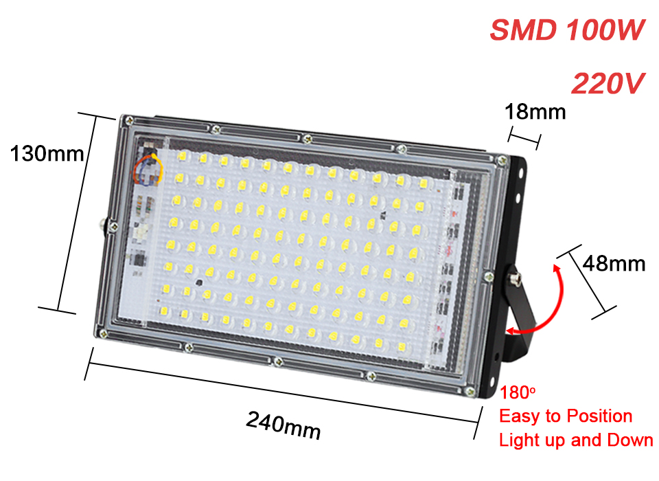 AC220V 240V Ourdoor LED Floodlight Motion Sensor LED Spotlight 100W 50W 30W 10W Waterproof IP65 Reflector Ourdoor Lighting