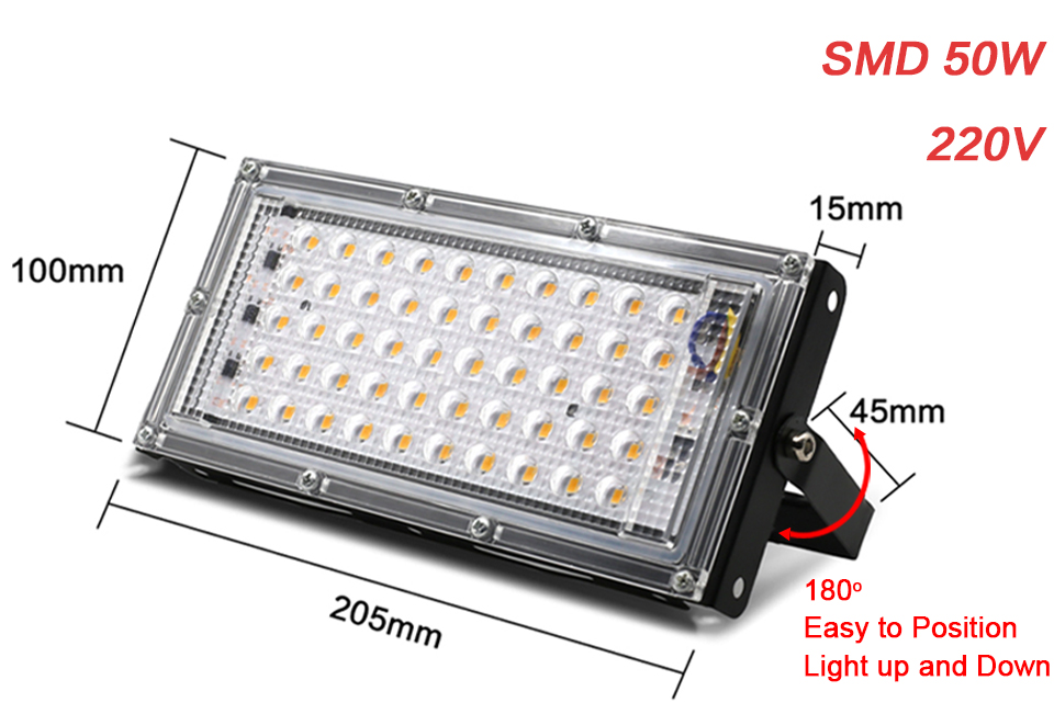 AC220V 240V Ourdoor LED Floodlight Motion Sensor LED Spotlight 100W 50W 30W 10W Waterproof IP65 Reflector Ourdoor Lighting