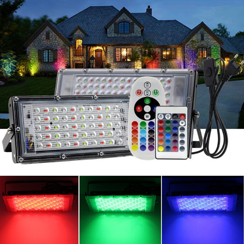 Led Flood Light IP65 Waterproof RGB Floodlight With Remote Control 50W 100W 150W LED Spotlight Garden Projector Outdoor Lighting