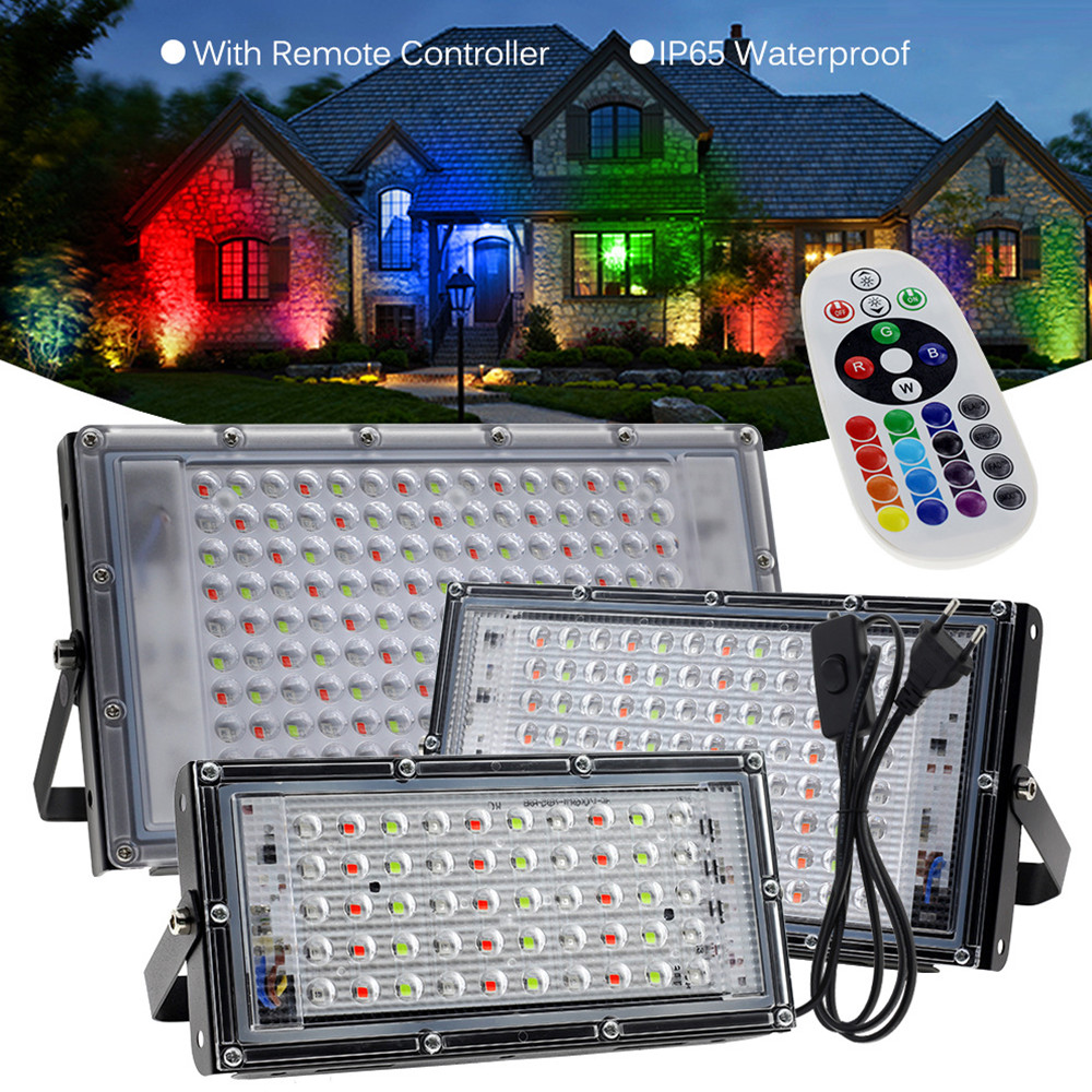 Led Flood Light IP65 Waterproof RGB Floodlight With Remote Control 50W 100W 150W LED Spotlight Garden Projector Outdoor Lighting