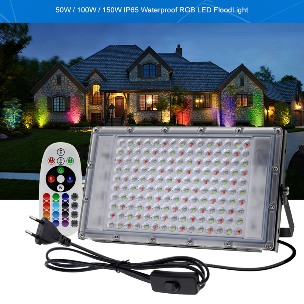 Led Flood Light IP65 Waterproof RGB Floodlight With Remote Control 50W 100W 150W LED Spotlight Garden Projector Outdoor Lighting