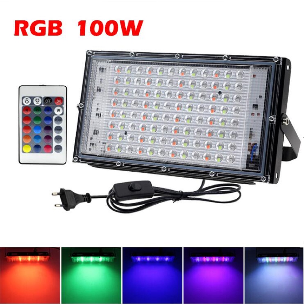 Led Flood Light IP65 Waterproof RGB Floodlight With Remote Control 50W 100W 150W LED Spotlight Garden Projector Outdoor Lighting