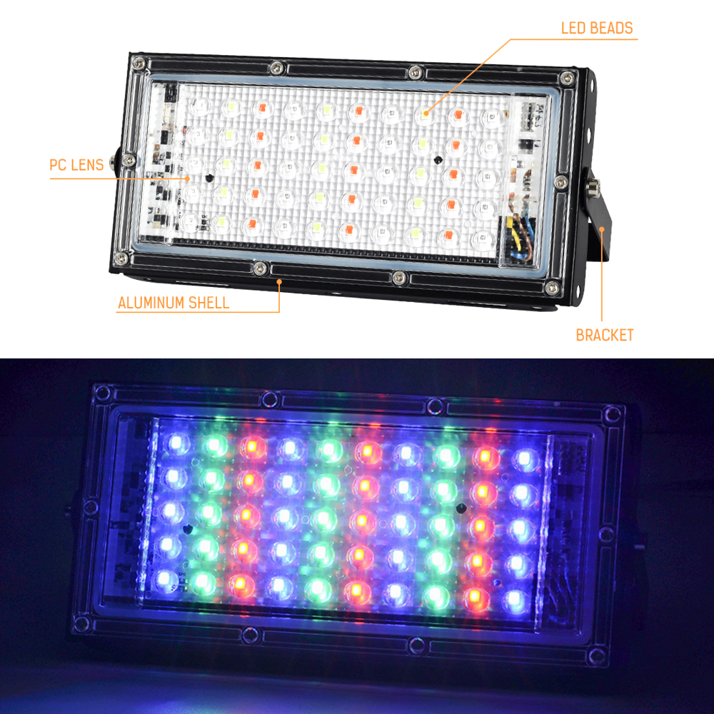 LED Spotlight 220V 50W RGB LED Floodlight with Remote Control IP66 Waterproof Led Reflector Lamp Garden Projecteur Led Exterieur