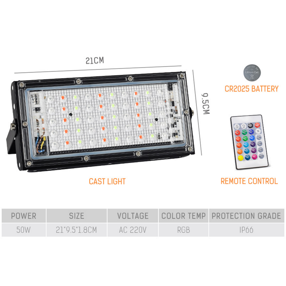 50W LED Spotlight RGB Flood Light 220V Outdoor Waterproof Floodlight DC12-85V Led Reflector led spot light with Remote Control