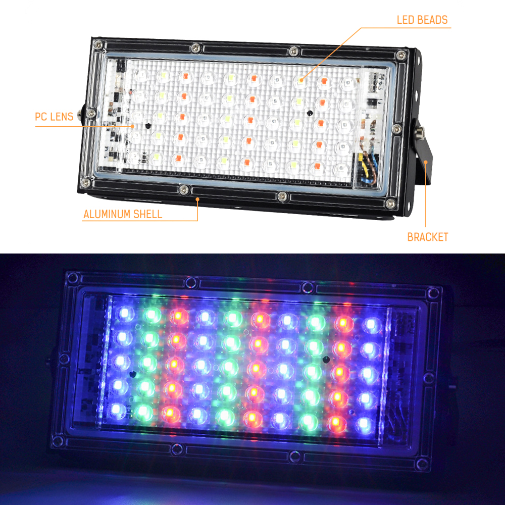 50W LED Spotlight RGB Flood Light 220V Outdoor Waterproof Floodlight DC12-85V Led Reflector led spot light with Remote Control