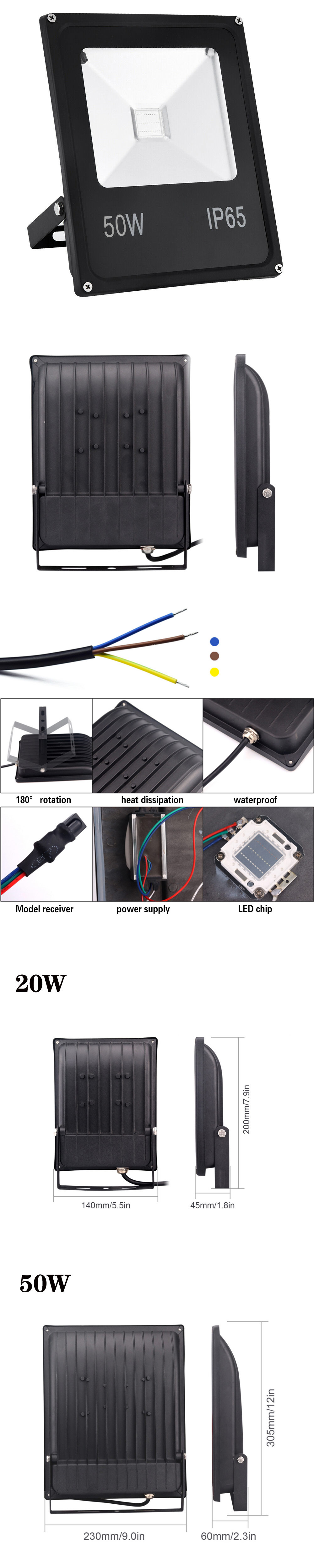 RGB LED Spotlight AC85-265V 10W 20W 30W 50W RGB LED FloodLight IP65 Waterproof Outdoor Landscape Lighting With 24Key IR Remote