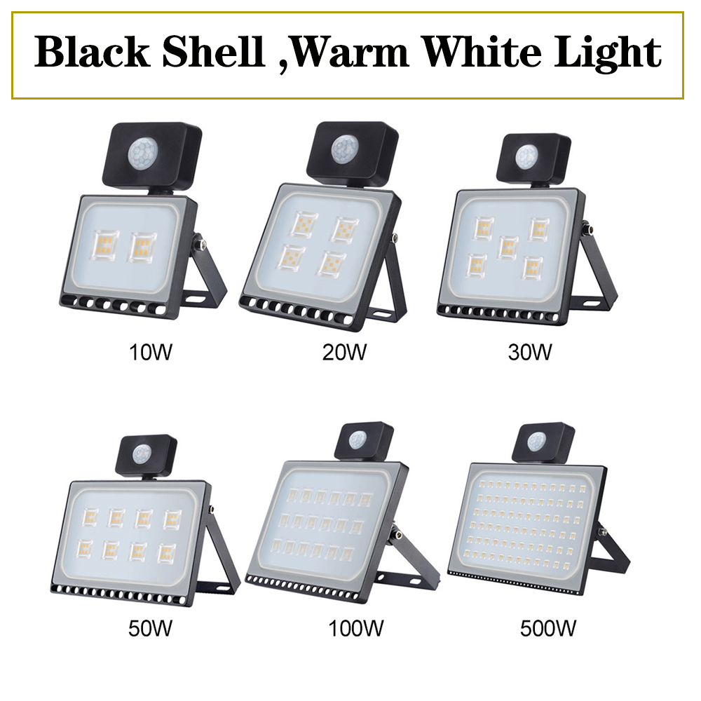 LED Flood Light 10W 30W 50W 100W 150W 500W PIR Motion Sensor Led Spotlight 220V Waterproof Led Refletor for Garden Wall Lamp