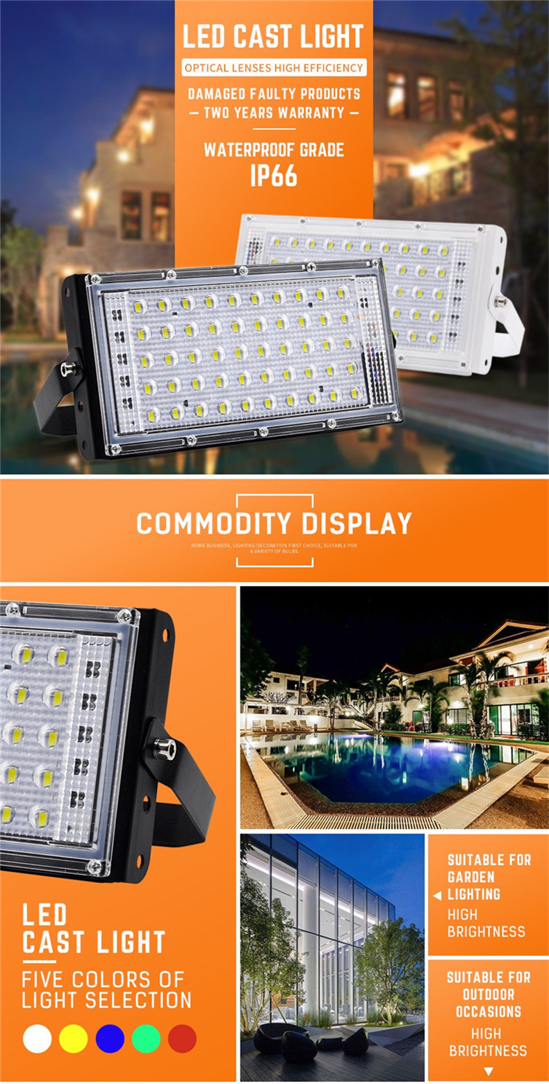 50W LED flood light AC 220V 230V 240V outdoor searchlight spotlight IP65 waterproof projector street lamp landscape lighting