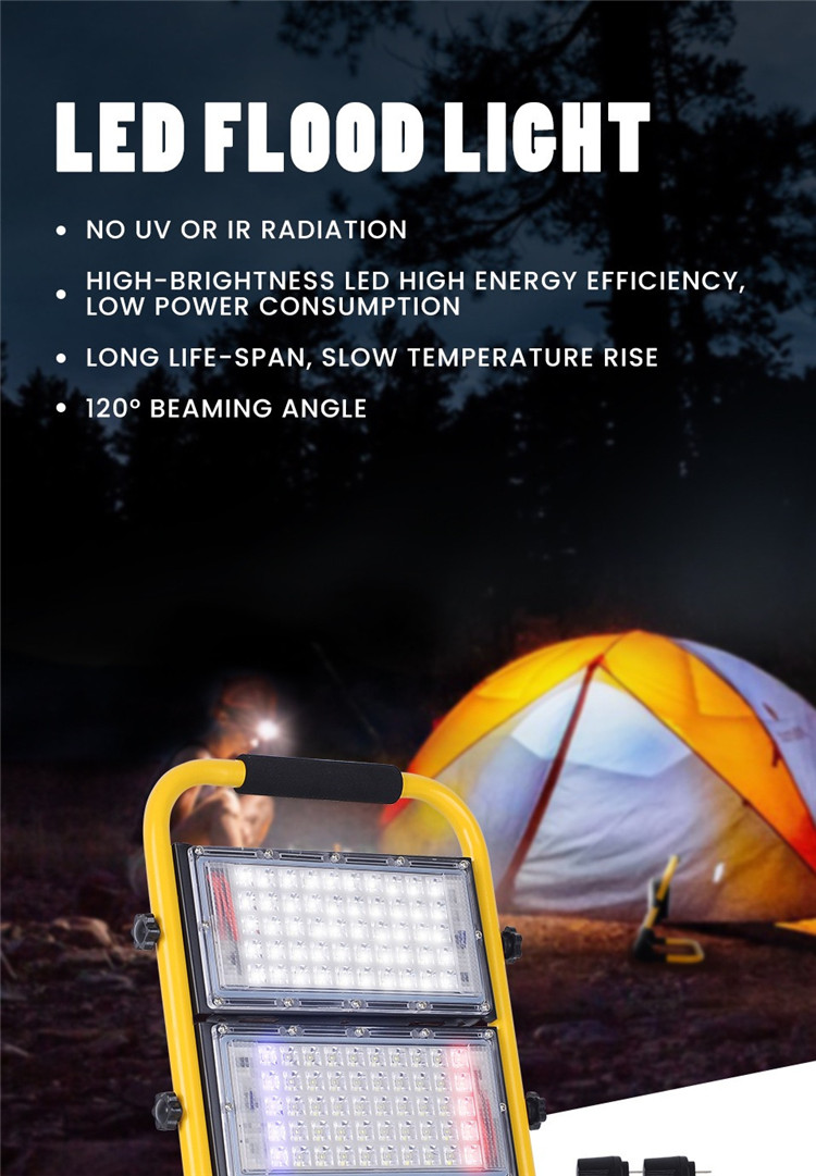 Rechargeable portable LED flood light 50W/100W outdoor camping light three modes with flashing spotlight emergency light