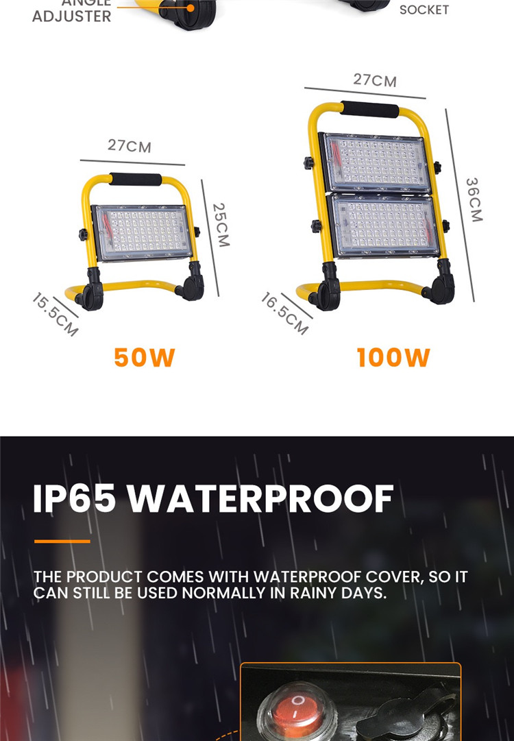 Rechargeable portable LED flood light 50W/100W outdoor camping light three modes with flashing spotlight emergency light