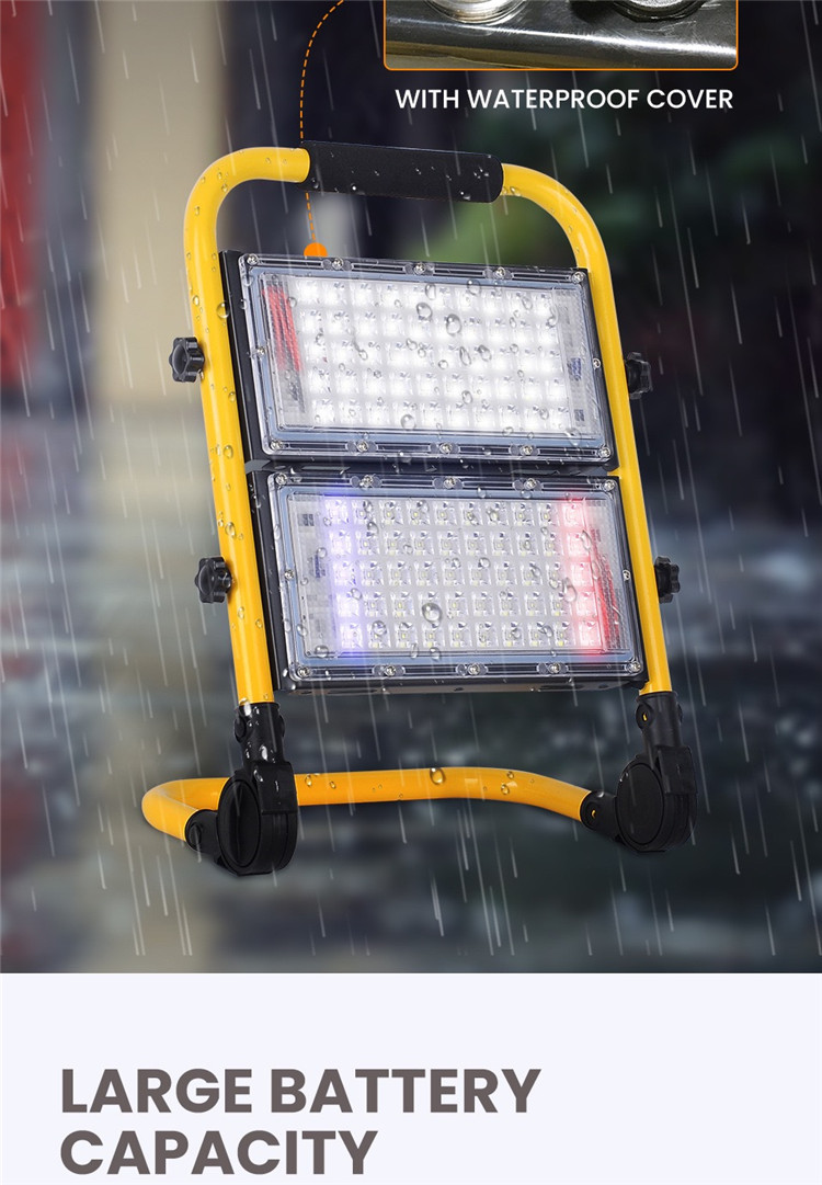 Rechargeable portable LED flood light 50W/100W outdoor camping light three modes with flashing spotlight emergency light