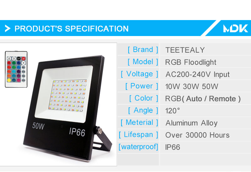 RGB Led Floodlight IP66 50W 30W SMD 2835 Floodlit Lamp Reflector with Remote Control Outdoor Street Lighting Color Spotlight