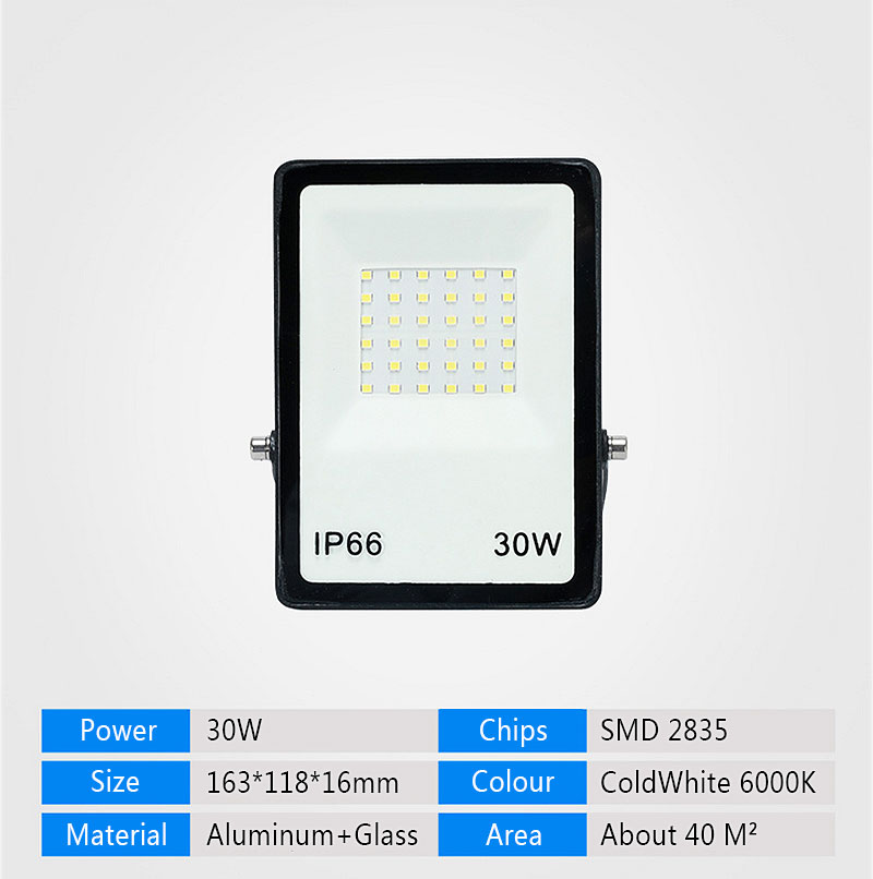 LED Floodlight 50W 30W 20W 10W Ultra Thin White Reflector ipad Flood Light Spotlight Outdoor 230V Outdoor IP66 Waterproof