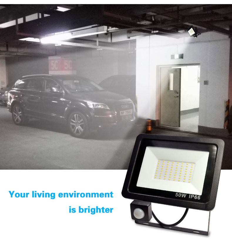 10W 20W 30W 50W 100W Led Flood Light With Adjustable PIR Sensor SMD 2835 Floodlights Outdoor Lighting For Street Square