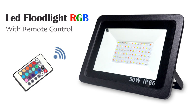 LED Flood Light RGB 30W 50W 100W 220V Remote control colorful Floodlights IP66 outdoor led spotlight