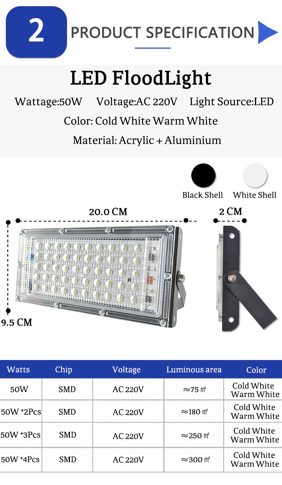 10pcs LED Flood Light 50W led Floodlight 2835 SMD 220V 240V LED street Lamp waterproof IP65 outdoor Lighting led cob spotlight