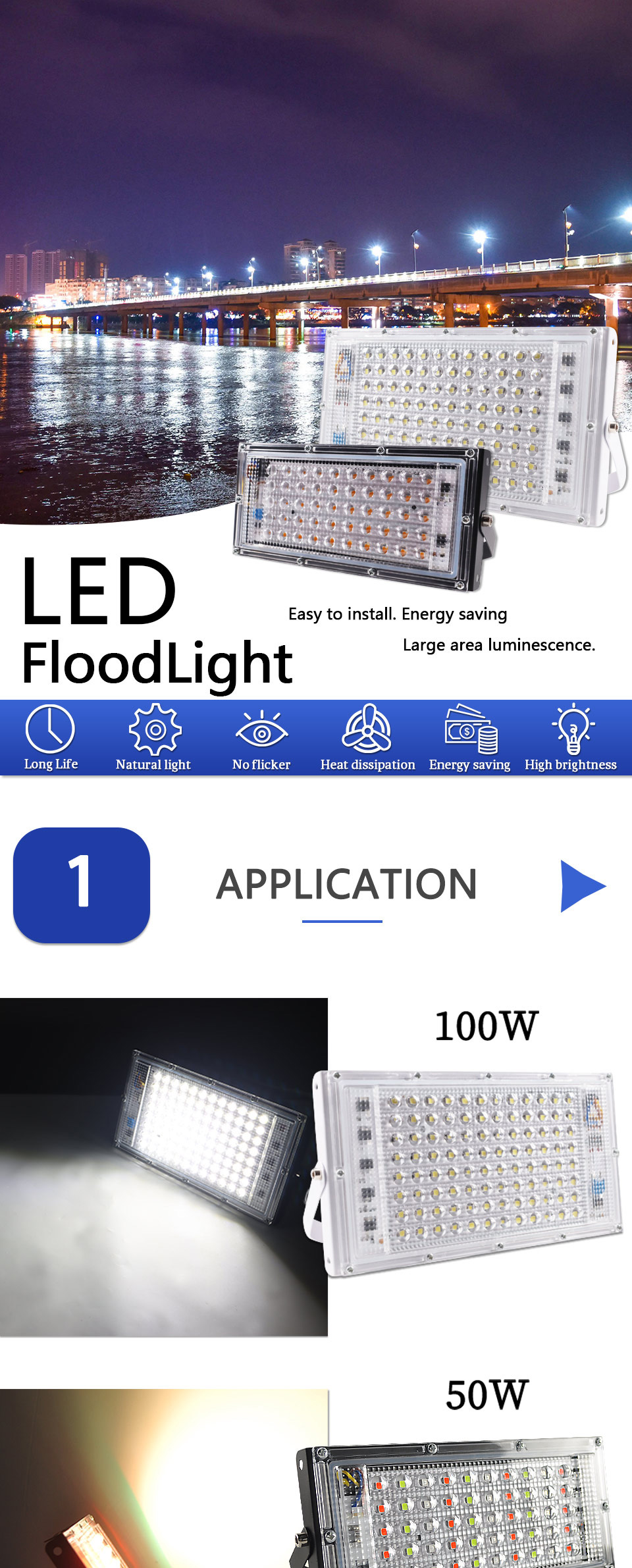 LED Flood Light 50W 100W led Floodlight cold warm RGB AC220V 240V LED street Lamp waterproof IP65 led spotlight outdoor Lighting