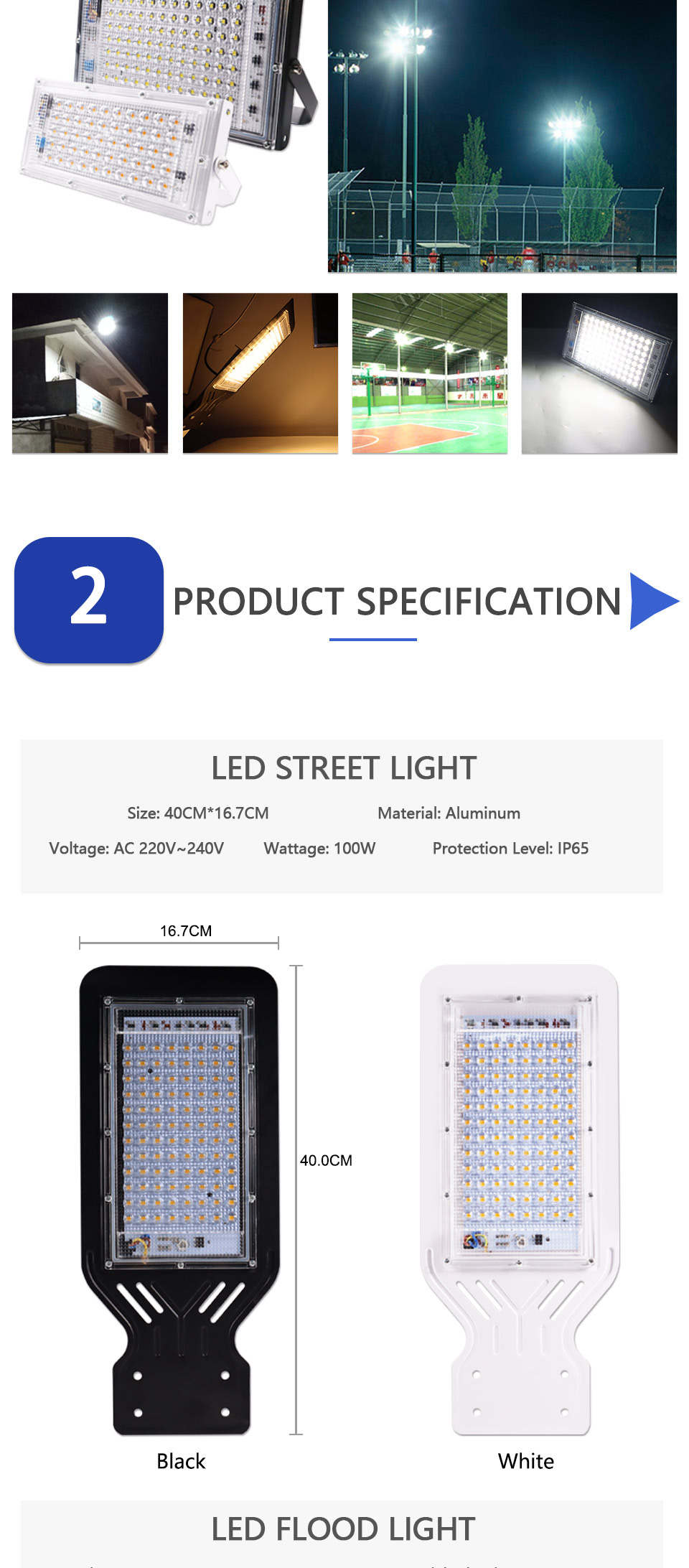 Waterproof LED Flood light 100W 50W Outdoor lighting Wall Lamp IP65 AC 220V 240V Led Street Light Industrial Garden Area Parking