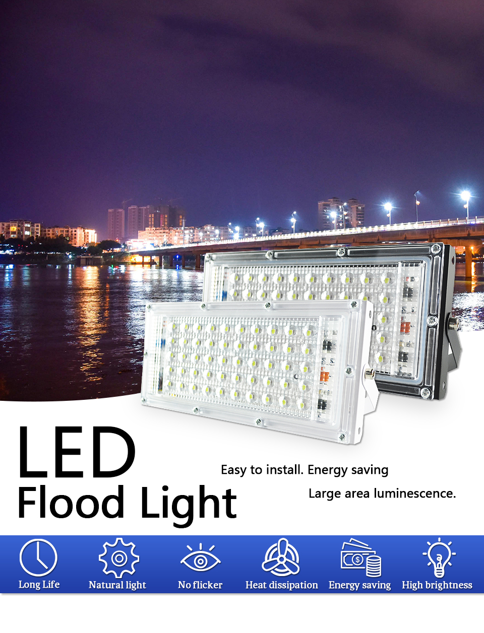 Waterproof LED Flood light 100W 50W Outdoor lighting Wall Lamp IP65 AC 220V 240V Led Street Light Industrial Garden Area Parking