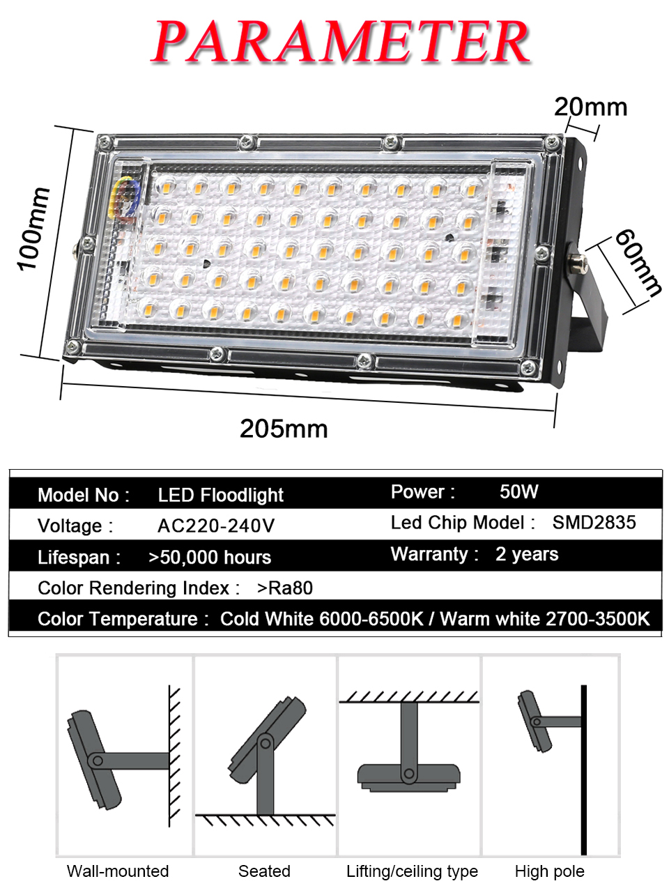 150W Floodlight LED Spotlight Outdoor Lighting AC 220V 240V Garden Flood Light LED Spot Light Focos Reflector Street Wall Lamp