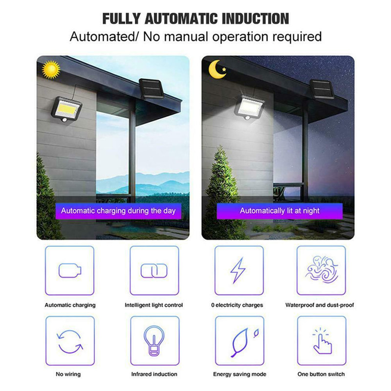 2/1PCS Solar Light COB 100 LED Large Outdoor Solar Waterproof Street Light Garden Infrared Sensor Motion Sensor Security Lamp