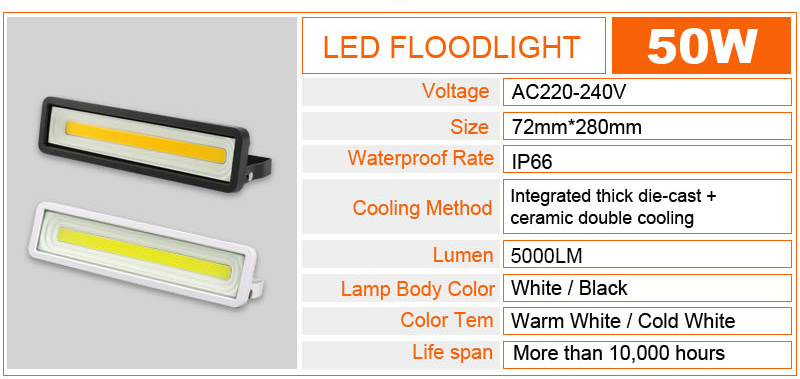 Floodlight outdoor Lighting IP66 adjustable angle 50W waterproof Landscape wall lamp projector housing garden led flood light