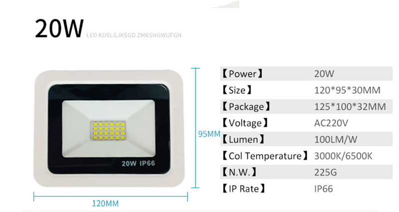 10W 20W 30W 50W 100W LED Flood Light IP66 Waterproof Spotlight Lighting Projector Reflector Wall Lamp Garden Square Floodlight