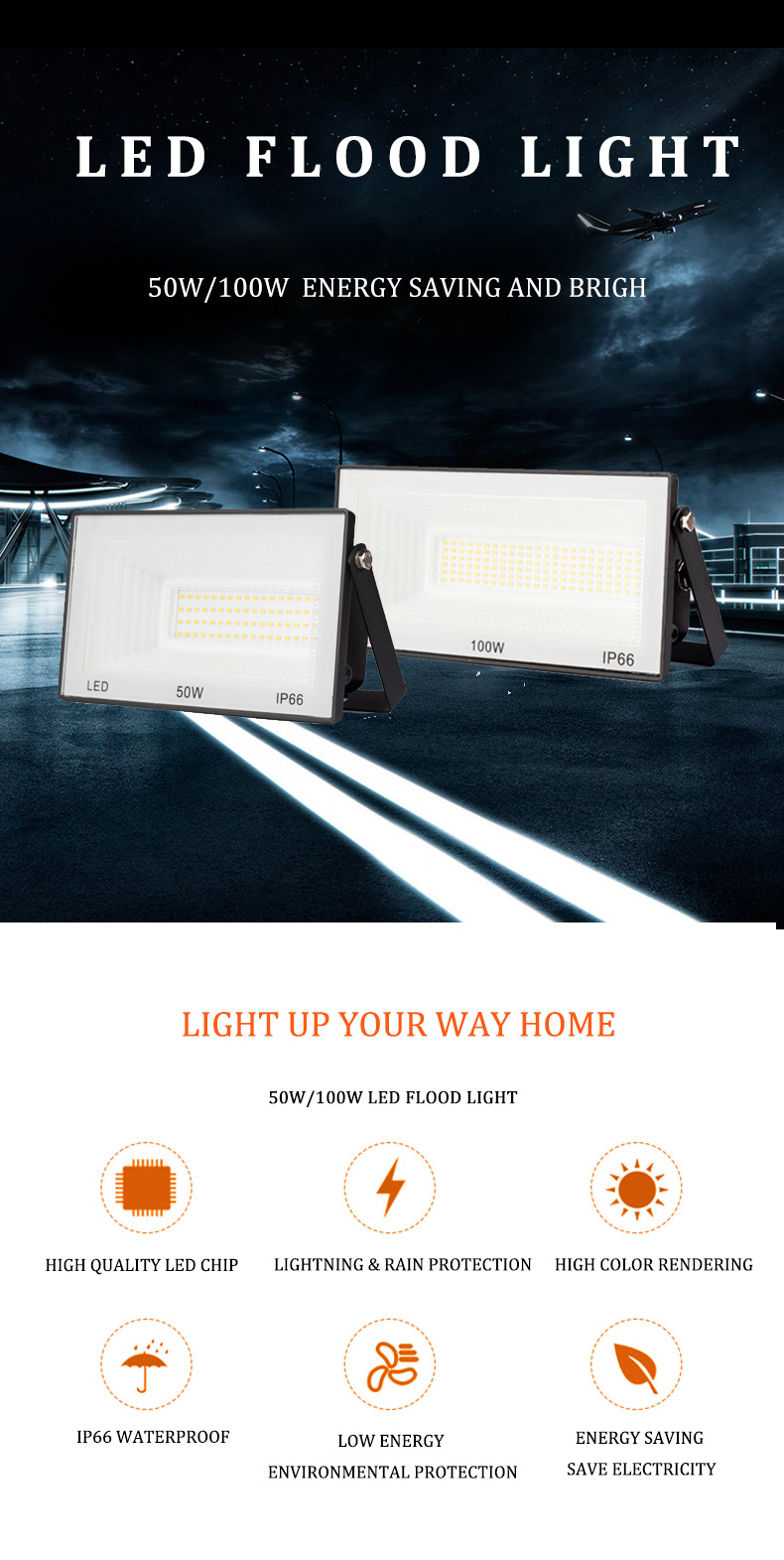 Waterproof Flood Light AC 220V IP65 50W 100W Projector LED Reflector Spotlight Street Garage Garden Outdoor Lamp