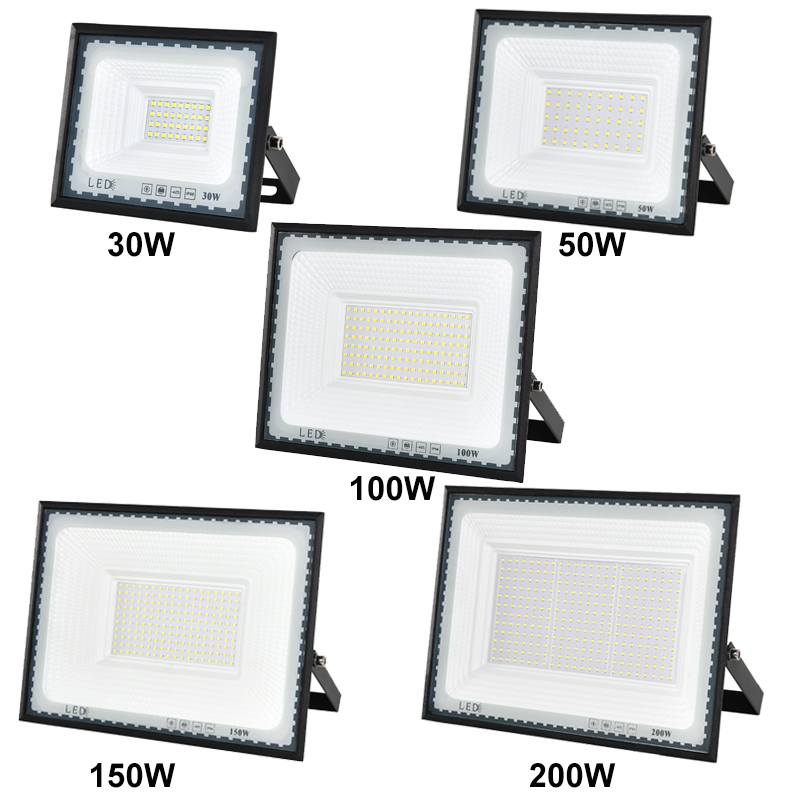 LED Flood Light Ultra-thin 30W 50W 100W 150W 200W Cool Warm White Floodlights IP65 Outdoor Lighting For Garden Garage Fence