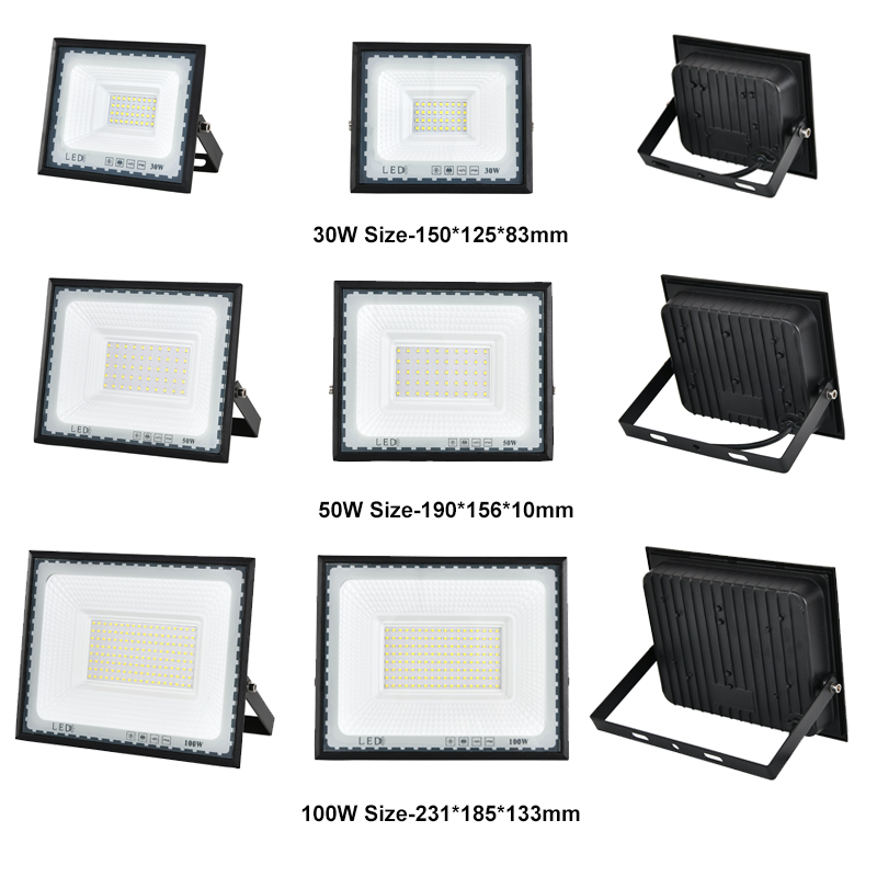 LED Flood Light Ultra-thin 30W 50W 100W 150W 200W Cool Warm White Floodlights IP65 Outdoor Lighting For Garden Garage Fence