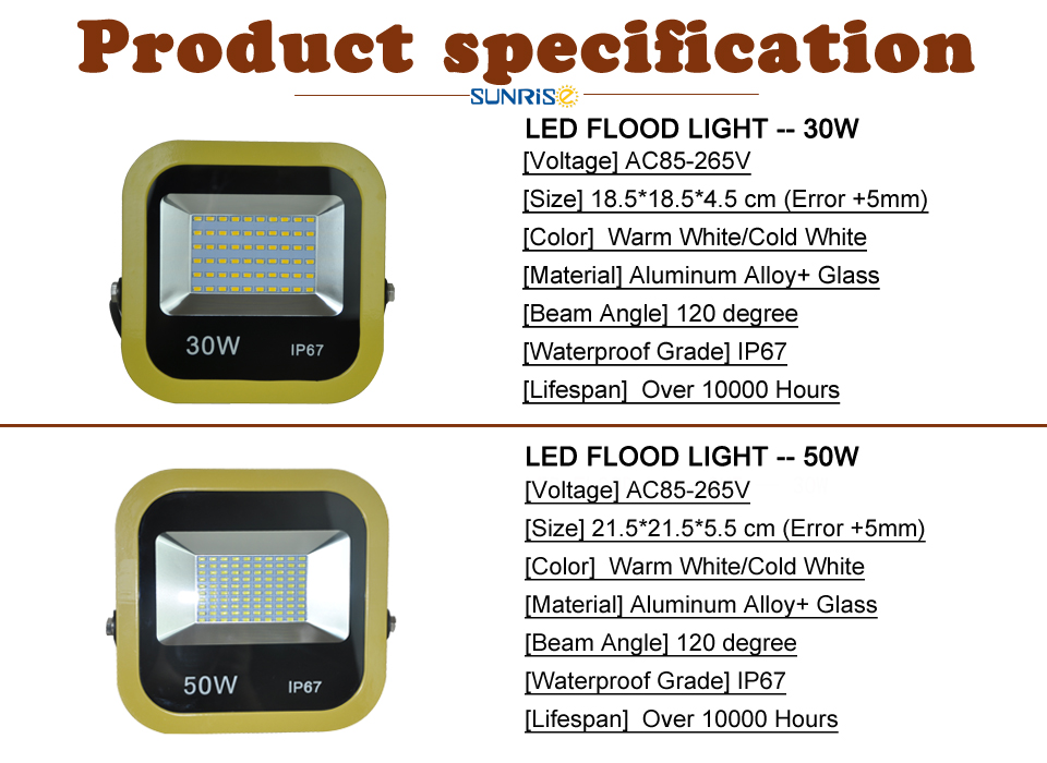 Floodlight 30W 50W LED Waterproof Security Passive High lumen Garden Yard Outdoor wall light Lamp Flood light