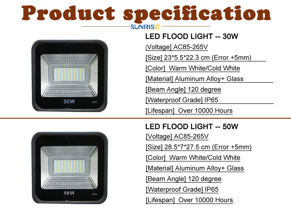 Floodlight 30W 50W LED Waterproof Security Passive High lumen Garden Yard Outdoor wall light Lamp Flood light