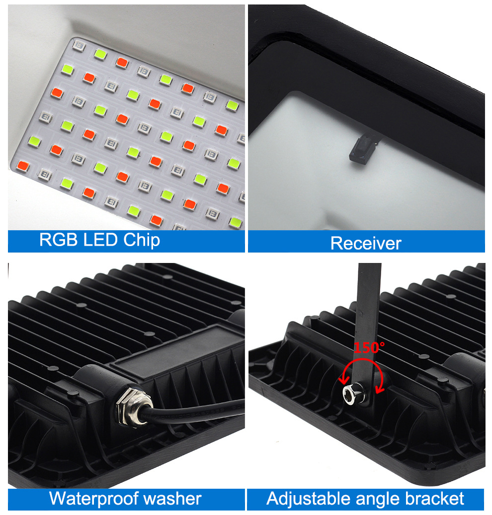 RGB Led Floodlight 10W 30W 50W 100W AC220V Flood Light Outdoor Wall Billboard lighting Reflector IP68 Waterproof Garden Lighting