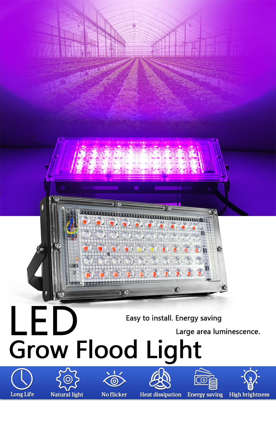 LED Flood Light Plant Growth Flower 50W LED Plant led lamp AC 220V Plant Spotlight Green house Plant Hydroponics Growth Light