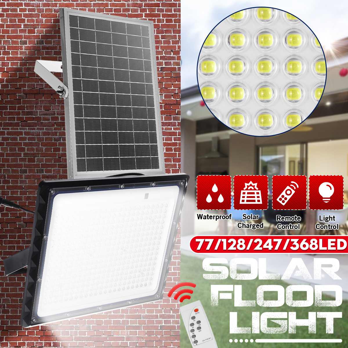 Lens LED Solar Flood Light 100W 150W 300W 400W Outdoor Wall Street Lamp IP65 Waterproof Landscape Lighting with Remote Control