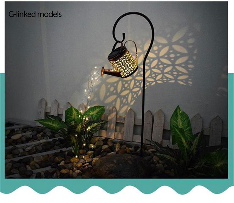 Outdoor Solar Watering Can Ornament Lamp Garden Art Light Decoration Hollow-out Iron Shower LED Lights String Garden Decorations